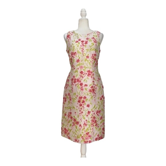 Leggiadro Matelasse Silk Floral Dress Sleeveless Midi Dress White Pink - Picture 3 of 14